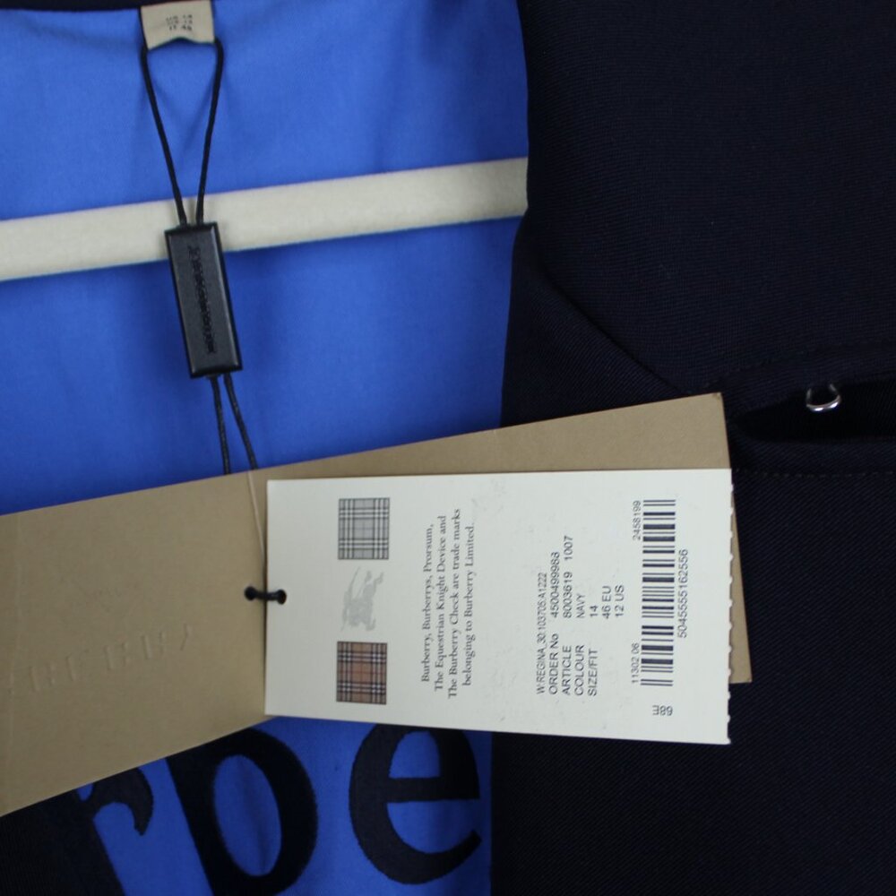 NWT Burberry Gemini Wool Trench Coat, US 12, Dark Blue Luxe Belted Iconic Style - Picture 6 of 16
